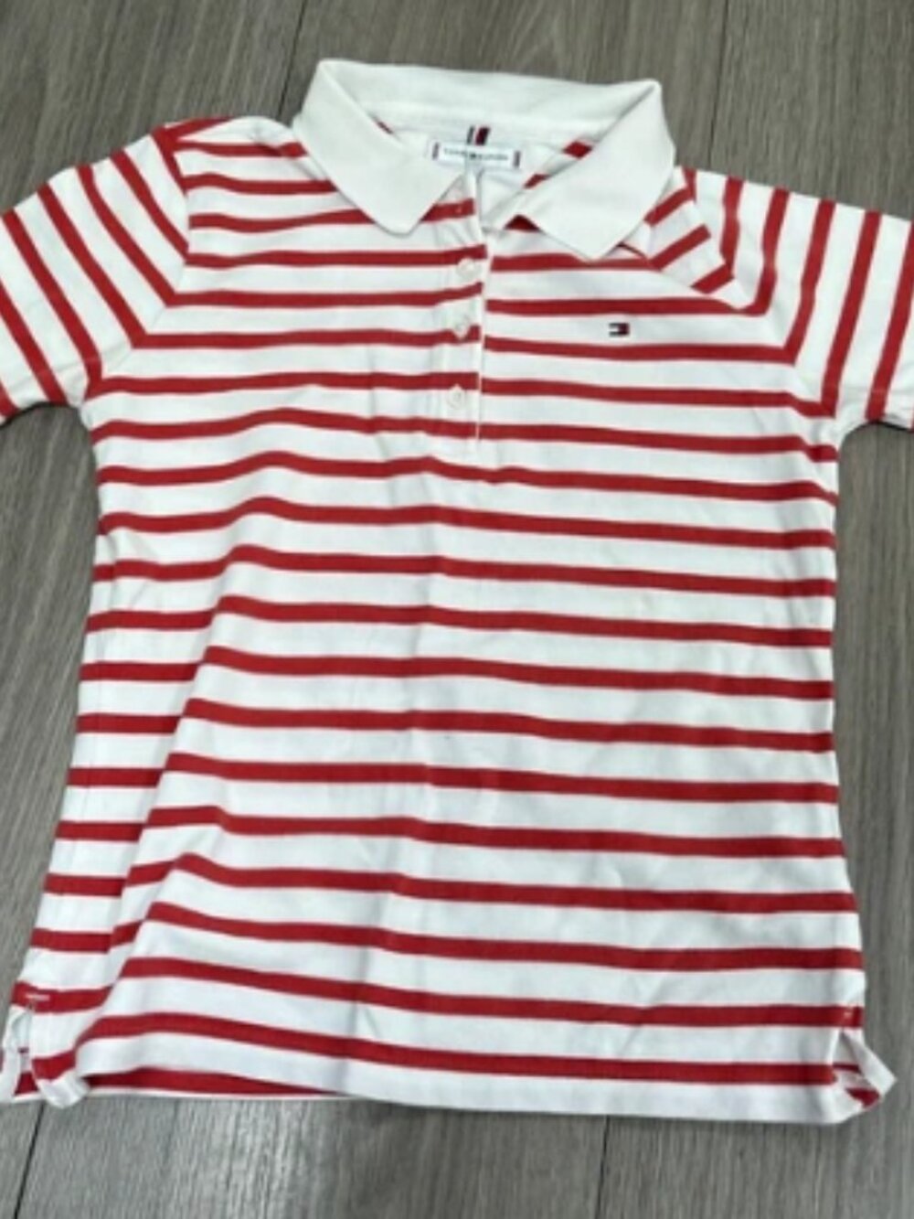 Tommy Hilfiger children's red and white striped short sleeved polo shirt XXS